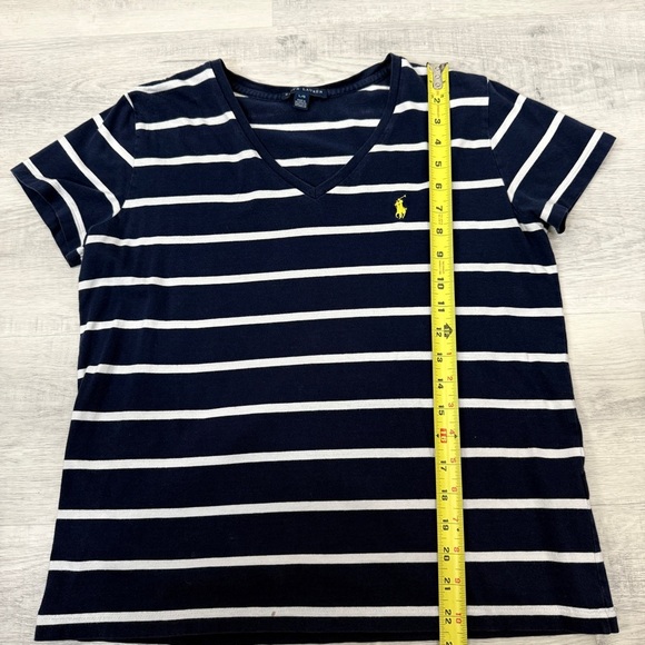 Ralph Lauren Navy and White Cotton Striped V Neck T-Shirt - Picture 10 of 16